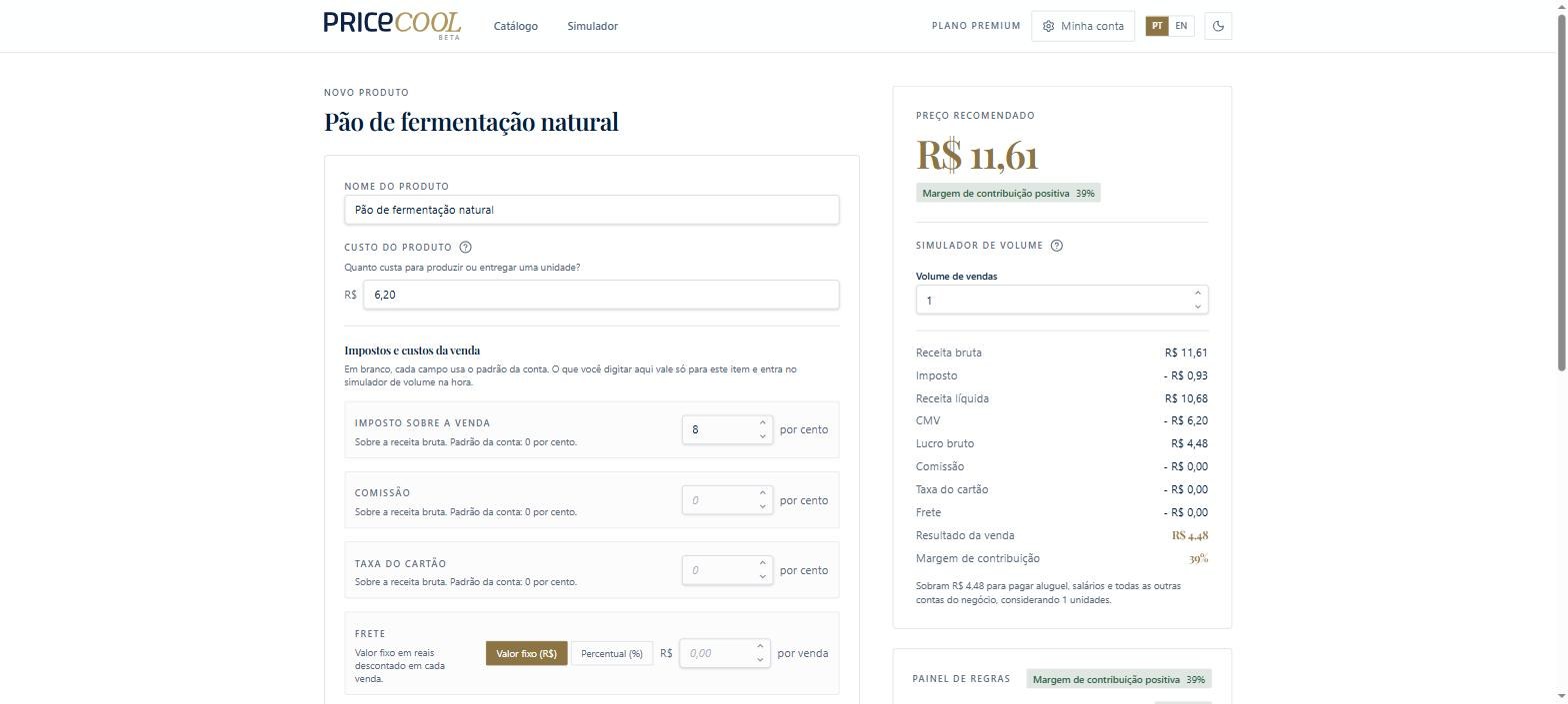 O preço aparece enquanto você digita
