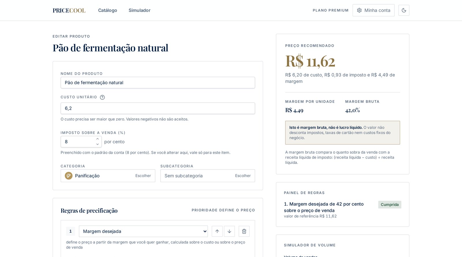 O preço aparece enquanto você digita